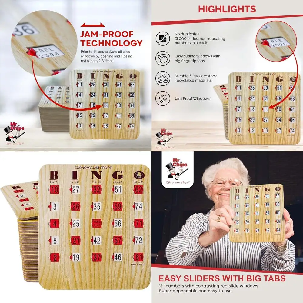 

Tan 100-Piece Jam-Free Fingertip Slide Bingo Cards with Sliding Windows