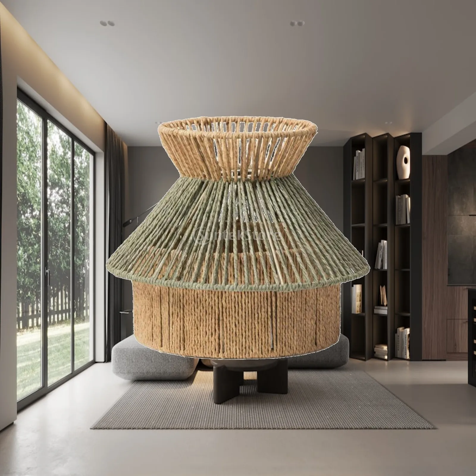 Woven Paper Rope Lampshade Handwoven Design Tiered Lampshade Pastoral Atmosphere Bohemian Pendant Shade for Kids, Nursery,