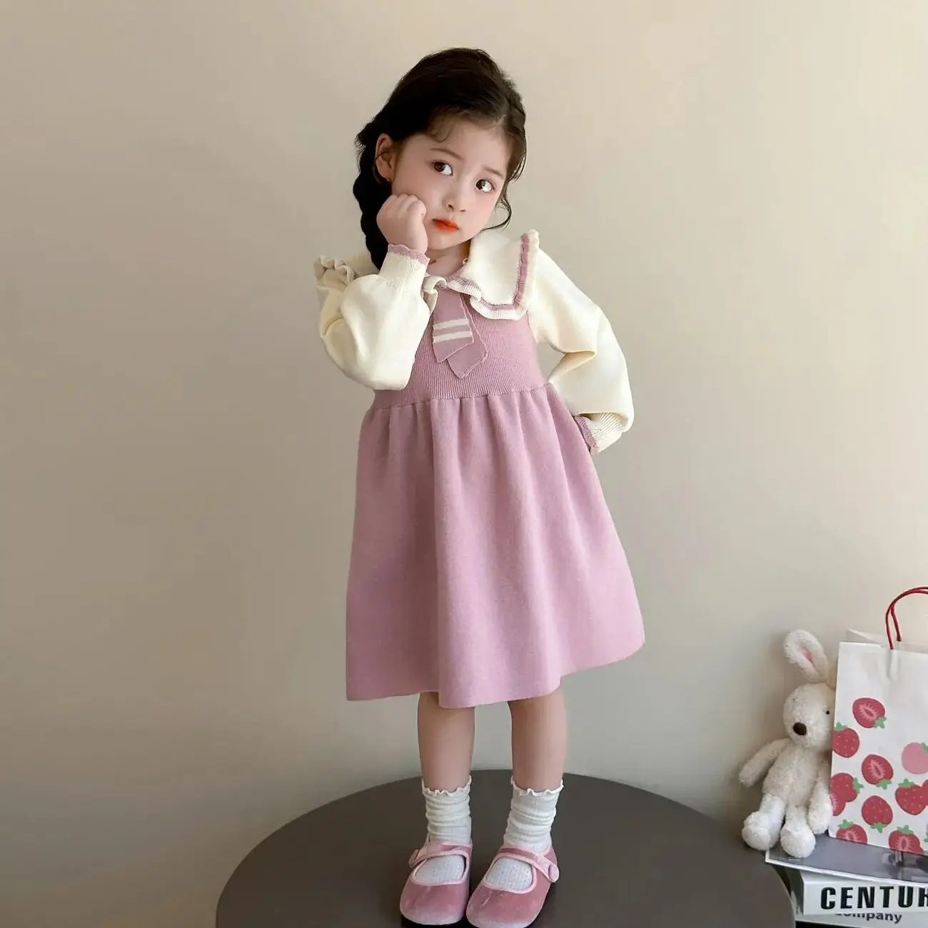 

90-150cm Children's Dress Autumn/Winter New Style Girls' Baby Children's Long Sleeve Knitted Sweater Princess Dress