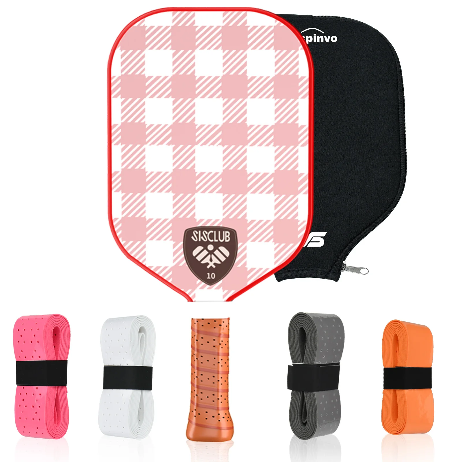 

VISPINVO Carbon Fiber Pickleball Paddle SIS Series Heat-Pressed Integrated Structure Grid Pink and Gray Gift Set