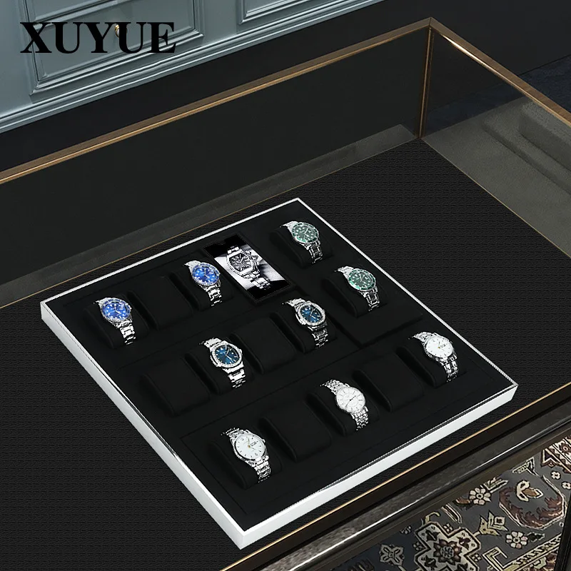 حامل عرض ملحقات جديد، مجموعة ساعات سوداء رفيعة للغاية، عرض نافذة وتخزين، دعائم عرض للساعة #2