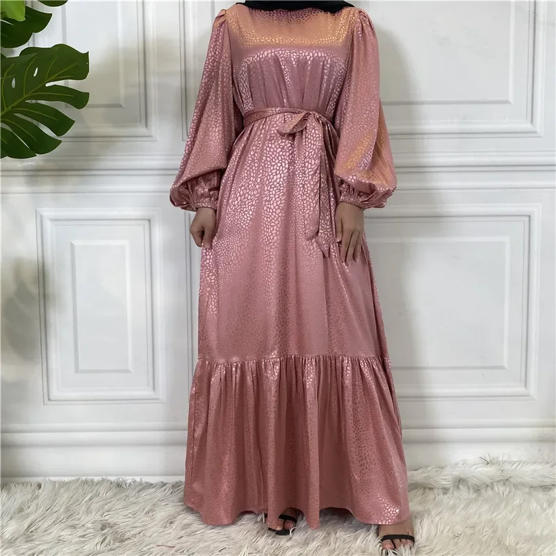 Fashion Print Muslim Dress Women Stretch Cuff Kaftan Casual Dubai Abaya Women Clothes Lace-up Dresses Women Musulmane Vestidos