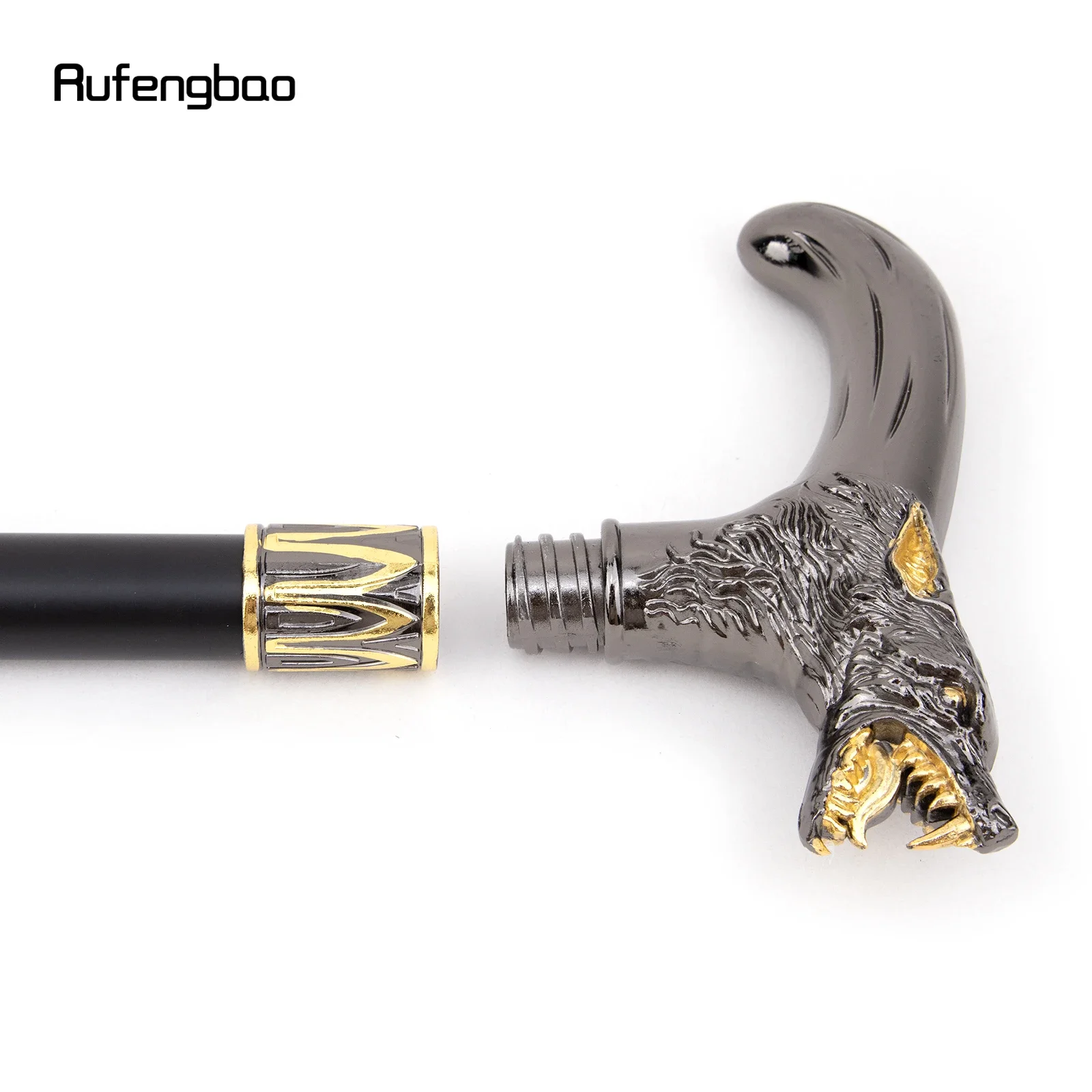 Gouden Zwarte Wolf Hoofd Bijtende Wandelstok Mode Decoratieve Wandelstok Gentleman Elegante Cosplay Rietknop Crosier 93Cm