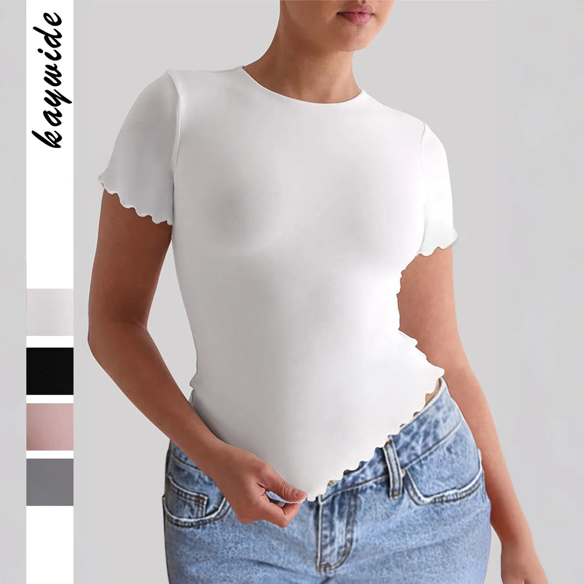 صيف 2025 لون سليم صالح المرأة تي شيرت ort Sve جولة Ne البوليستر النسيج Faionable رداء علوي غير رسمي للشابات