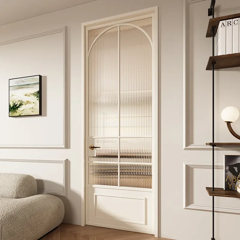 French Retro Cream Style Aluminum Alloy Swing Door Bathroom Glass Single Door Toilet Interior Door Customization