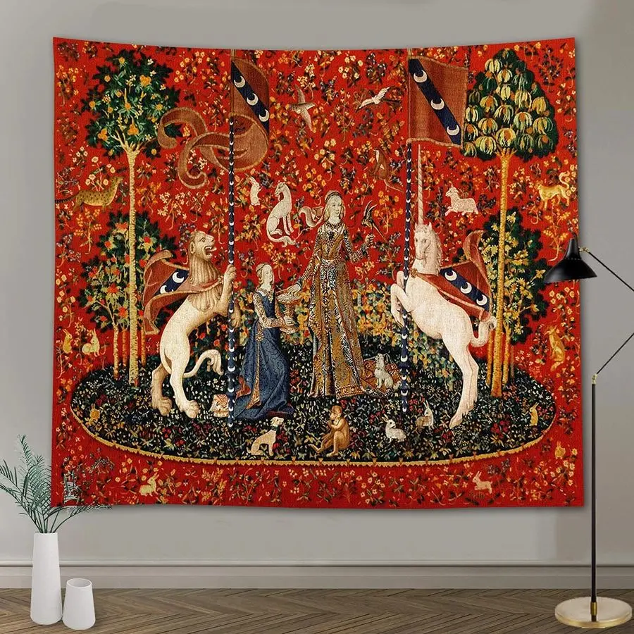 

Европейский королевский гобелен с изображением единорога и льва, большой, 100x90 дюймов, из мягкого фланнеля, для спальни, гостиной, общежития