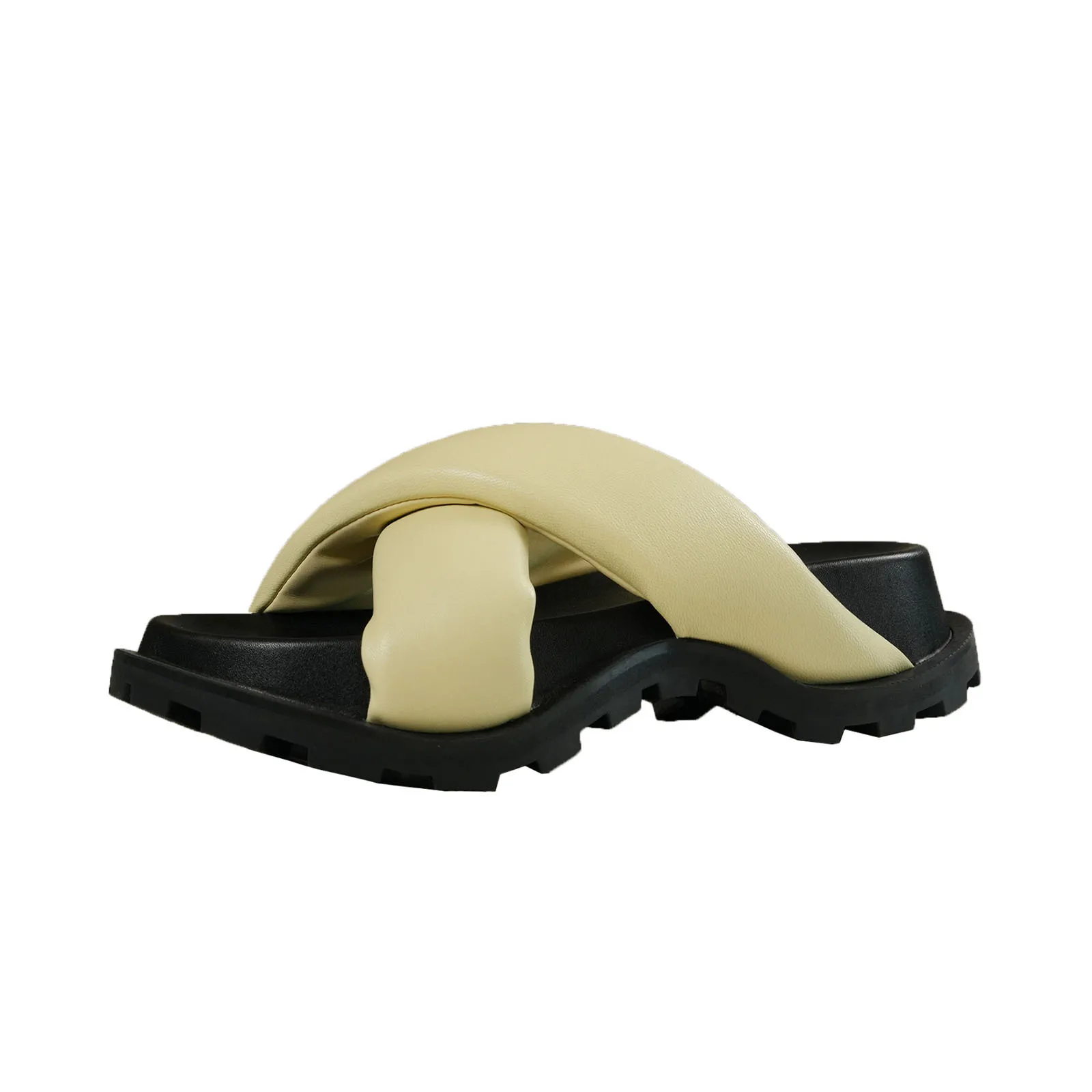 

Arden Furtado 2025 Summer sheepskin platform Word slippers Round toe Flats shoes Middle heel beach Cool slippers Large size