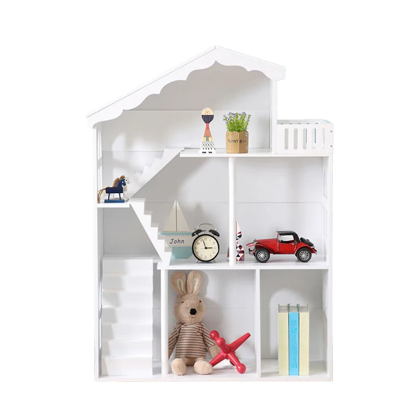 

White Wooden Doll House and Bookshelf Set Kids Educational Toys Children's Bookcase Furniture Model Type for Kids