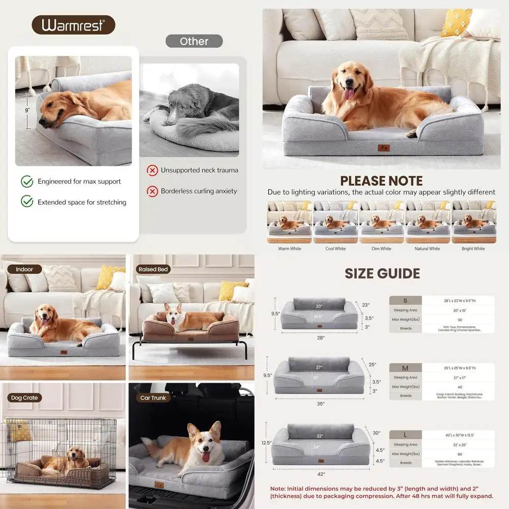 

Large Dog Orthopedic Couch, Waterproof XL Bed with Flannel Cover, Removable Washable Sofa for Pets, 42 Light Grey