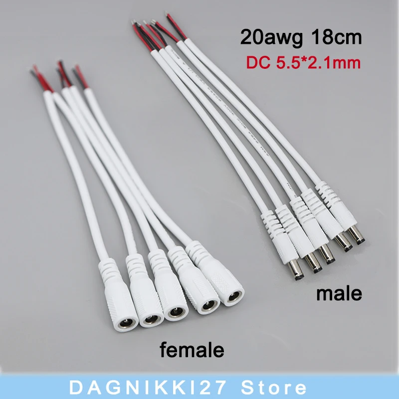 

18cm White 20awg 12V 5A Power Extension Cable DC male female 5.5*2.1mm Connector Cord For LED Strip Camera v