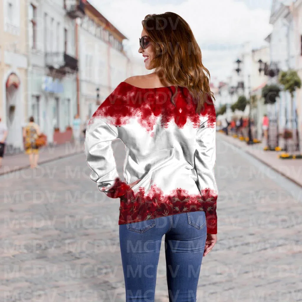 Women's Off Shoulder Sweater Halloween 3D Printed Women Casual Long Sleeve Sweater Pullover