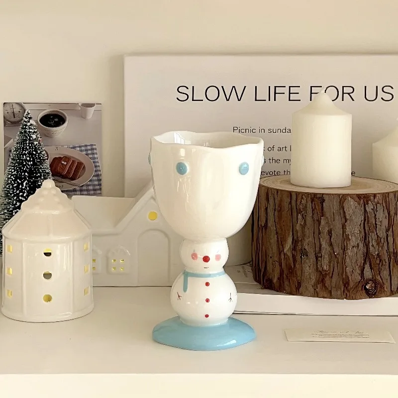 

Christmas Cute 3D Snowman Shaped Hand Drawn Tall Cup High Beauty Water Cup Creative Gift