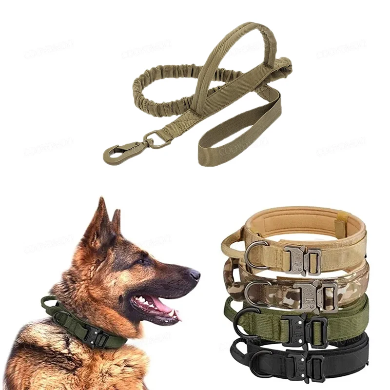 

Pet Tactical Dog Collar And Leash Military Adjustable Duarable Nylon Leashs For Medium Large German Shepard Training Accessories