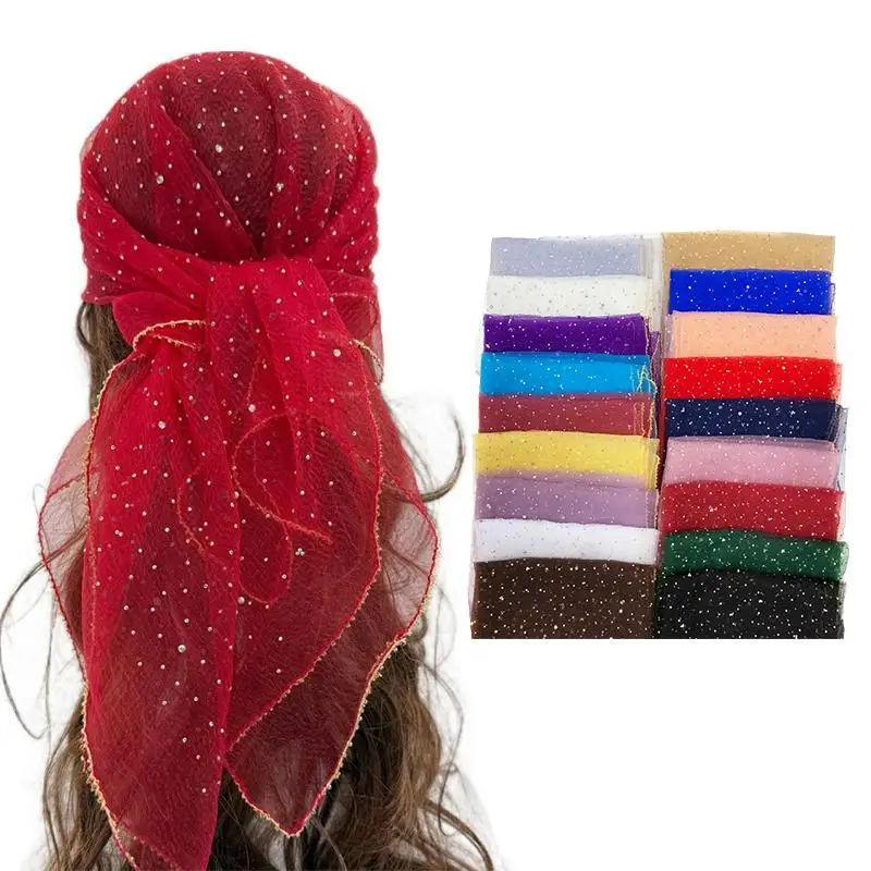 Trendiger quadratischer Seidenschal mit Strass, dünn, leicht, atmungsaktiv, Kopftuch, temperamentvoll, einfarbig, vielseitige Kopfbedeckung【AliS8】 – Detail 1