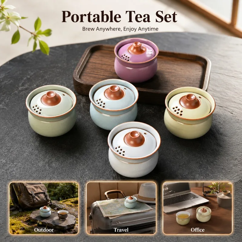 

Single-serve Ru Kiln Porcelain Brew Kit Compact Carry Case Outdoor Backpacking Brewing Utensil Elegant Packaged Corporate Client