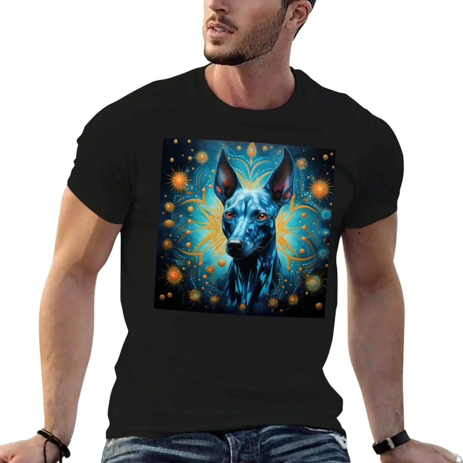 Camiseta con diseño de Xoloitzcuintle, perros sin pelo mexicanos, arte retro vintage, camiseta para hombre, camisetas gráficas para hombre