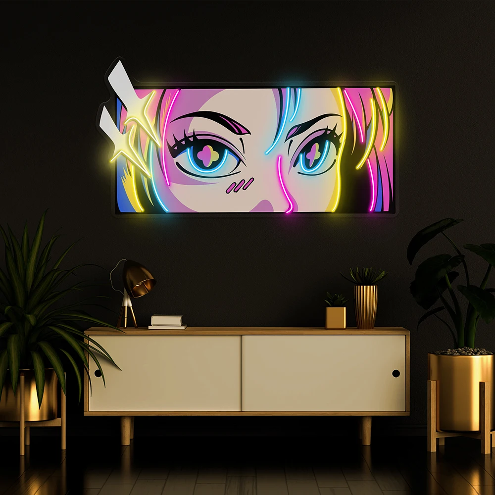 Anime Girl Eye Light Neon Pop Art Game Room Decor LED Light Sign for Bedroom Home Wall Decoration Colorful Eye Neon Signs