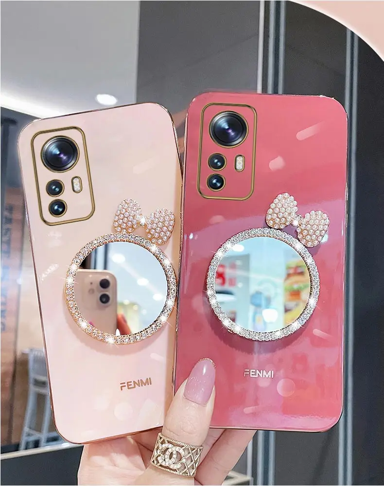 Make up Mirror Diamond Bling Case For Xiaomi Mi 12T 11T 12 13 10 11 Lite Mi13 13 Pro 13Lite 5G 8 9 9T Mi12 Stand Cover