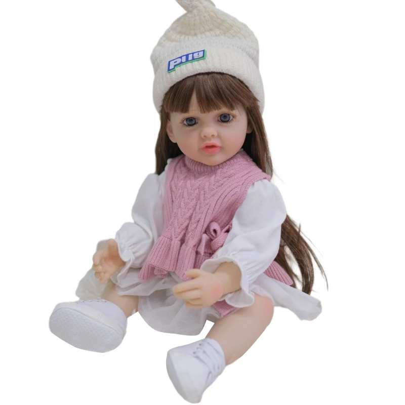 55cm Baby Girls Rebirth with Removable Costume Rebirth with Moving Arm & Leg Long Hair for Toddler Gift W3JF