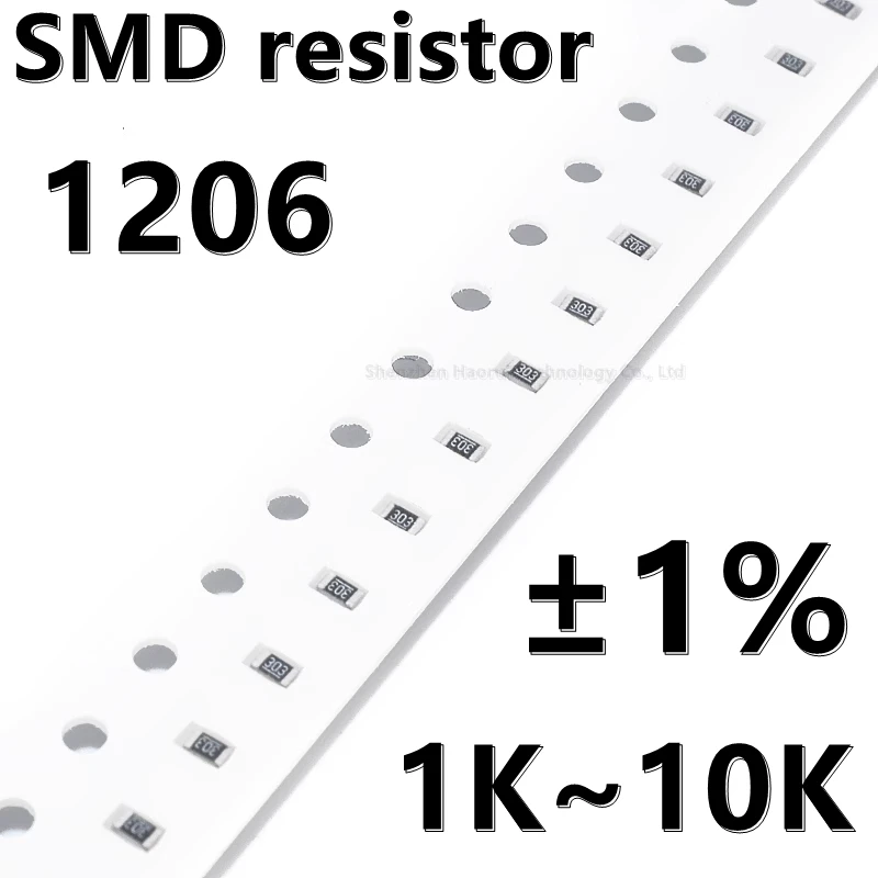 (100 개) 1206 1% SMD 저항기, 1 1.2 1.3 1.5 1.6 1.8, 2 2.2 2.4 2.7, 3 3.3 3.6, 3.9 K, 4.3K, 4.7K, 5.1K, 5.6K, 6.2K, 6.8K, 7.5K, 8.2K, 9.1K