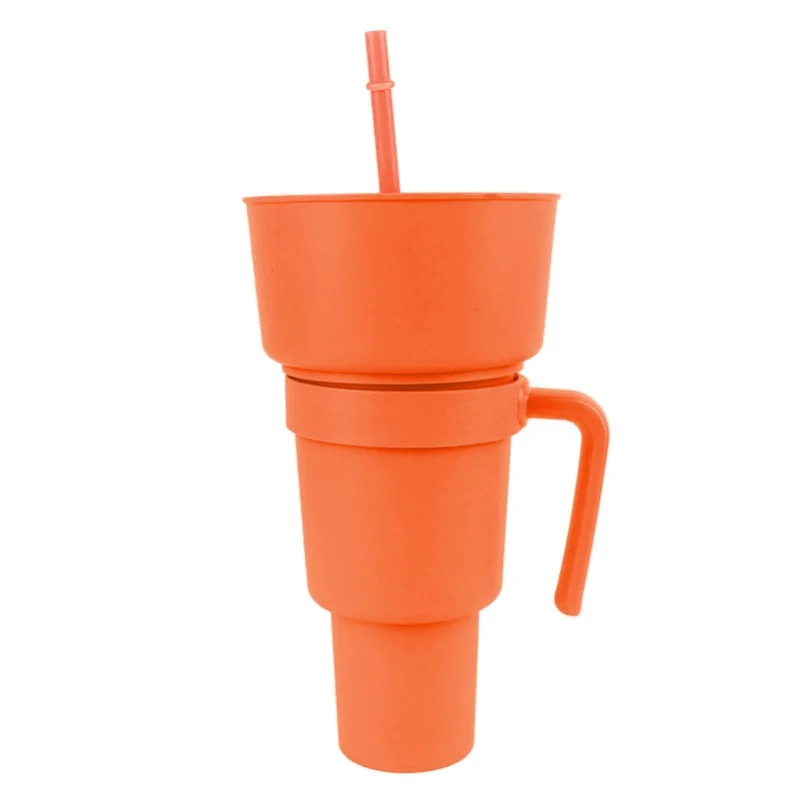 F9 2 In 1 Snack Drink Cup With Straw Large Opening Plastic Beverage Cup Top Snack Bowl For Movie Theater Home Travel Light 3