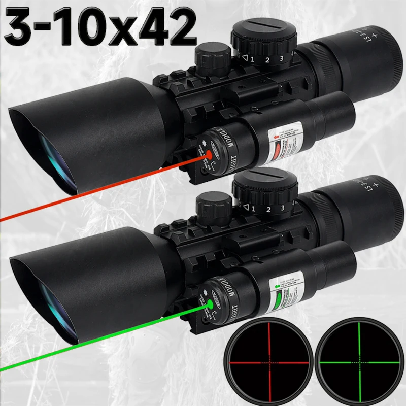 

3-10X42 Red Dot Laser Sight Scope Riflescope Red Green Illuminated Reticles Rifle Scopes for Carbine Shotguns for 20mm/11mm Rail