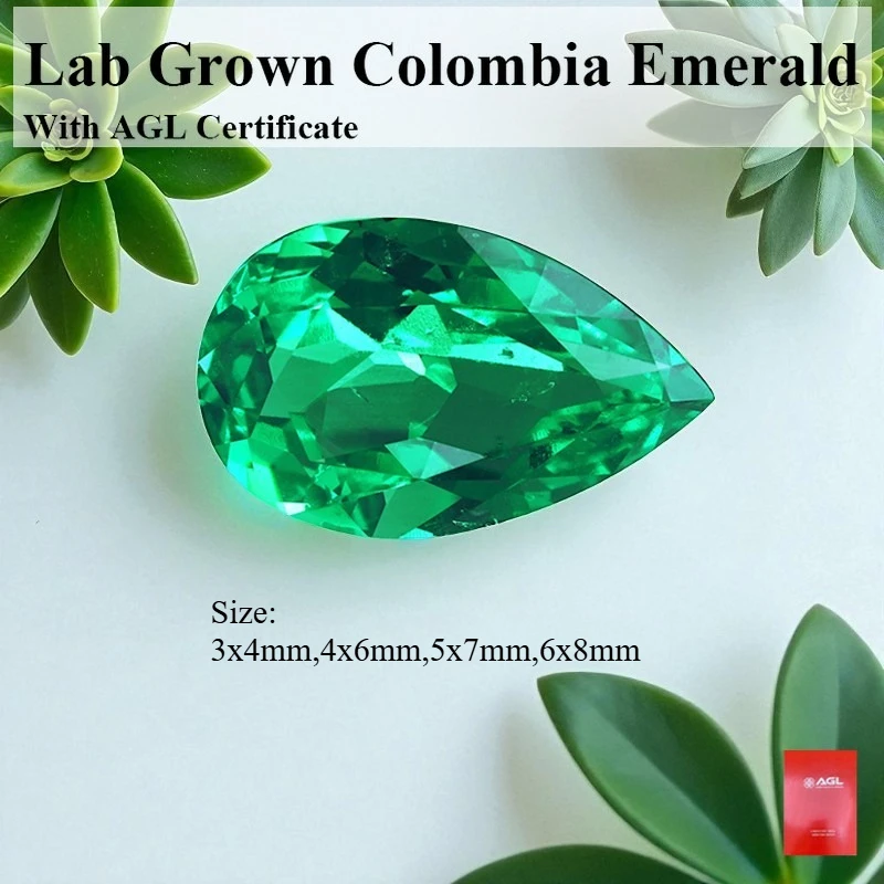 

Pear Cut Lab Grown Colombian Emerald Stone Available Hydrothermal Hand-cutting With Certificate For Jewelry Diy Making