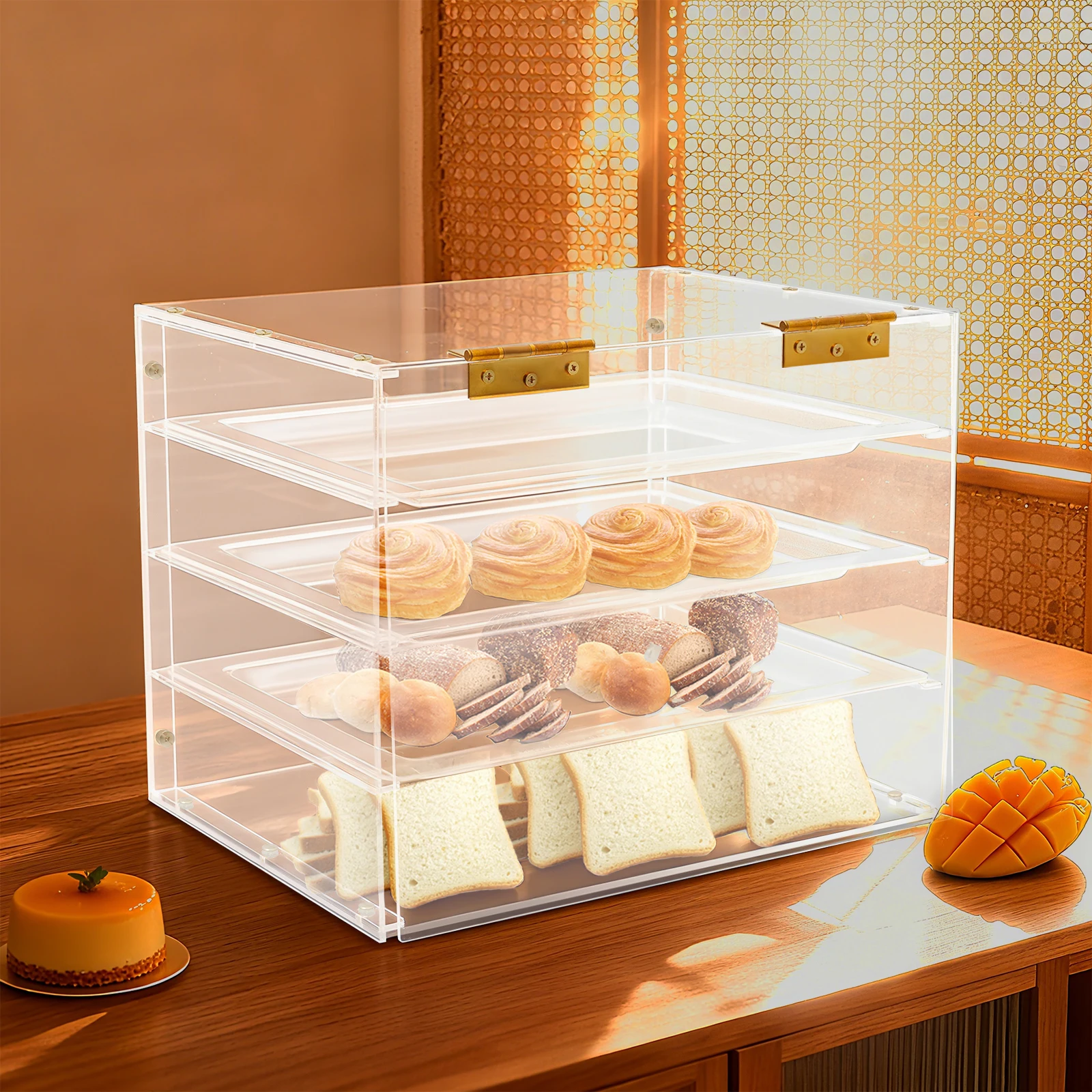 

40x30.5x32cm 3-Layer Cookie Display Cabinet With Detachable Tray,Transparent Dessert Display Rack