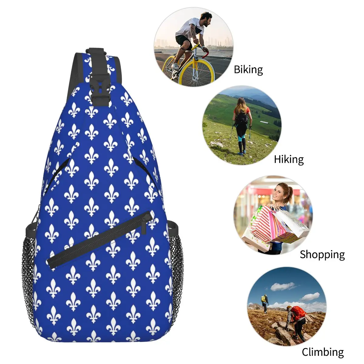 Quebec bandeira província canadense saco de peito masculino estilingue crossbody mochila saco de peito viagem caminhadas daypack bolsa de ombro