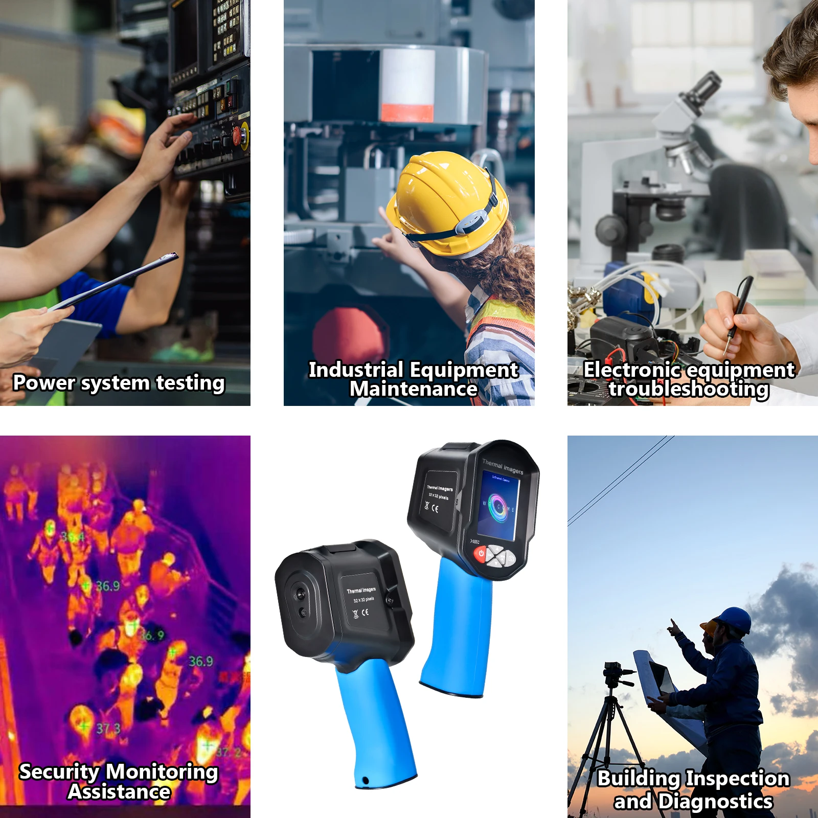 Imageur thermique à émissivité réglable - Plage 40 ℃ ~300 ℃   Écran couleur HD pleine vue de 2,4 pouces HoldPeak HP-950F