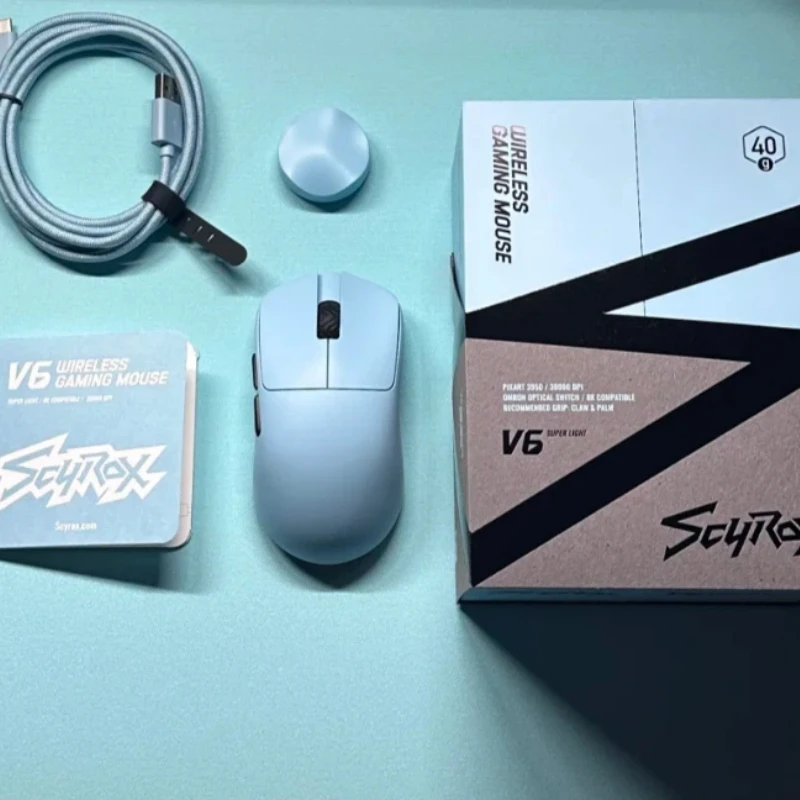

Беспроводная мышь SCYROX V6 без перфорации, для киберспорта, 40 г, 750 IPS, с приемником 8K, быстрый отклик, Pixart 3950, высокое качество, 8 кГц, веб-драйвер
