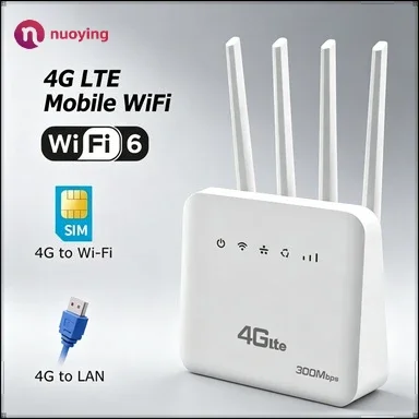 nuoying 4G SIM WiFi6 Router 300Mbps Hochgeschwindigkeits-WLAN-Modem Vier Antennen Signalverstärker Unterstützt 32 Geräte für Heim- und Außenbereich