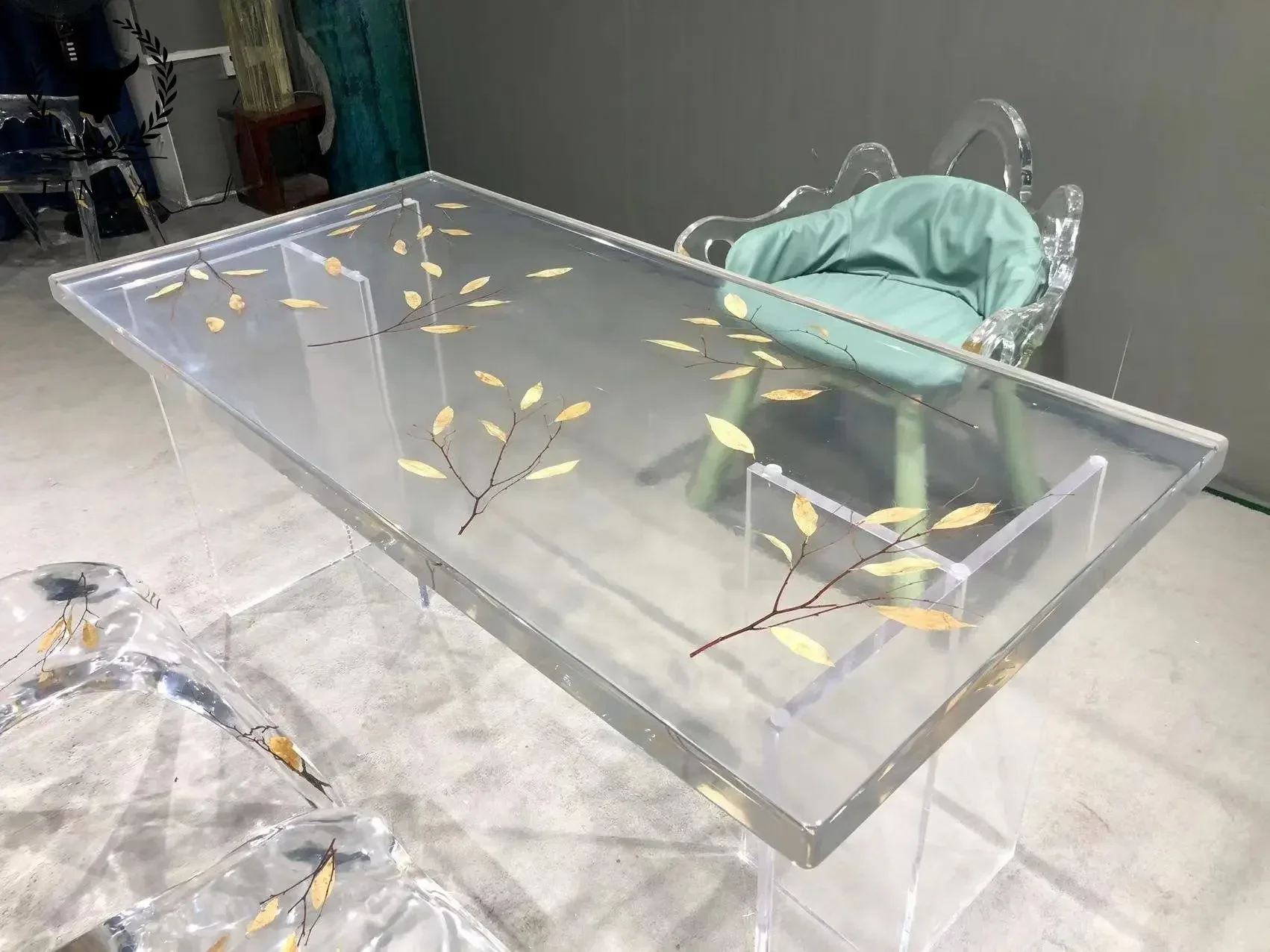 

International imported pure resin big board river table tea table