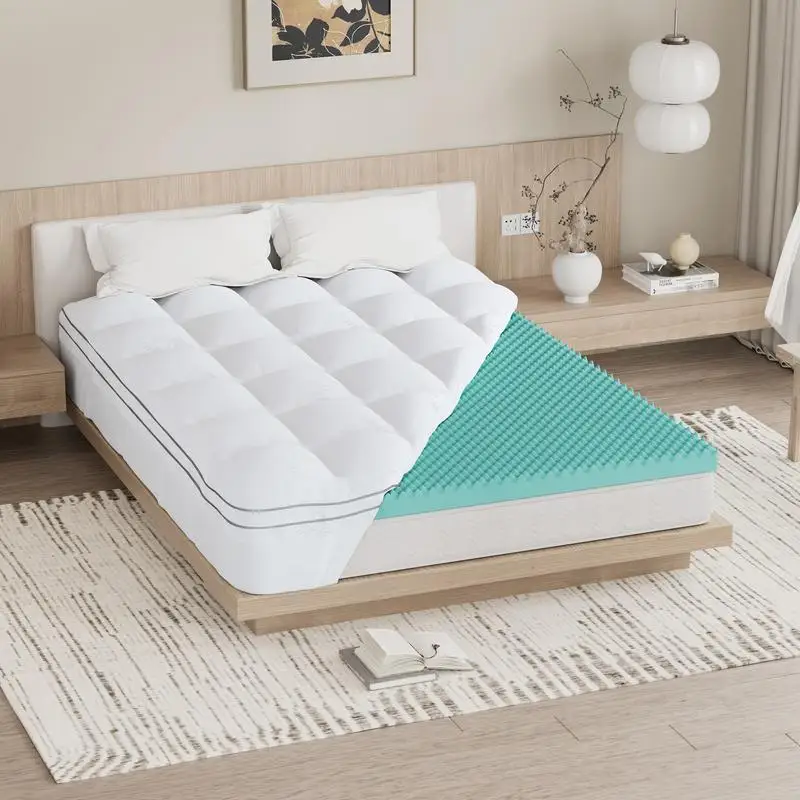 

4 Inch King Size Memory Foam Mattress Topper with 2 Inch Gel Egg Crate and 2 Inch Waterproof Bamboo Cover, Deep Pocket 8-21