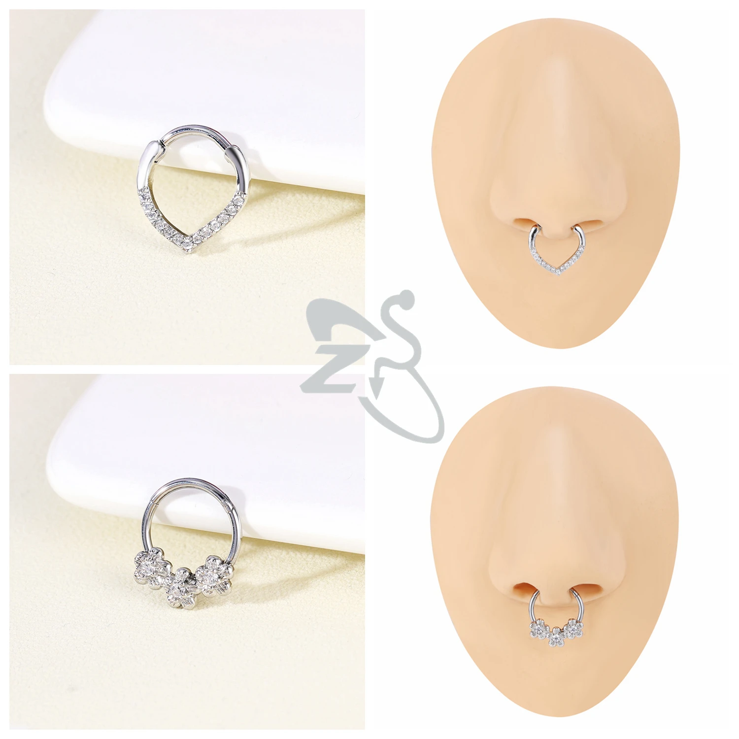 ZS 1 Stück süßer 16G Edelstahl Septum Ring Spinnennetz Herz Nasenloch Piercing CZ Kristall Ohr Helix Knorpel Ohrring Schmuck – Detail 14