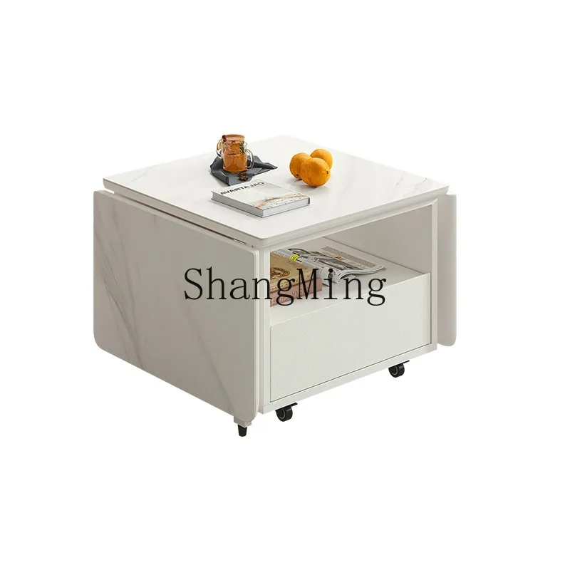 

ZHB small apartment solid wood movable folding coffee table rock slab simple modern small living room side table dual-purpose