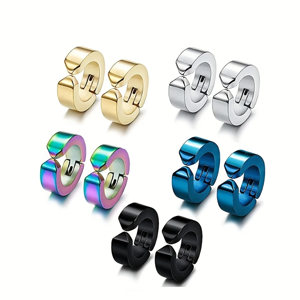 1/5 Pairs Classic Korean Punk Stainless Steel Ear Clip Earrings for Men Women No Pierced Fake Ear Circle New Hip-Hop Jewelry image 5