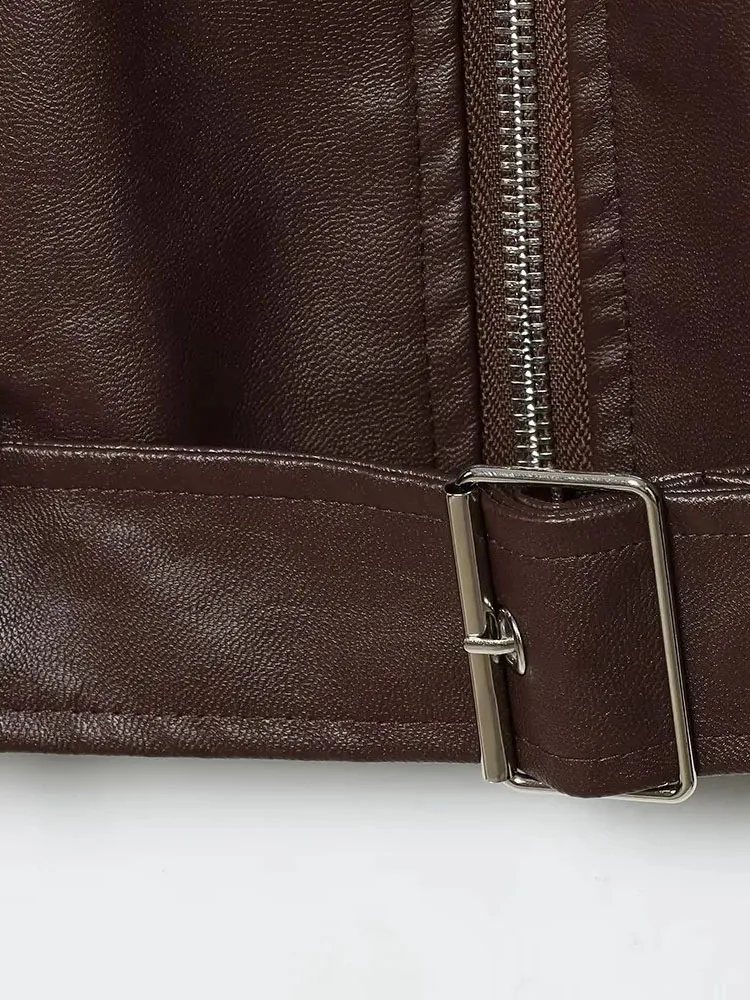 

HH Female Spring Fashion Long Sleeves Jackets Solid Turn-Down Collar Pockets Belt Decoration Zipper Women High Street Short Coat