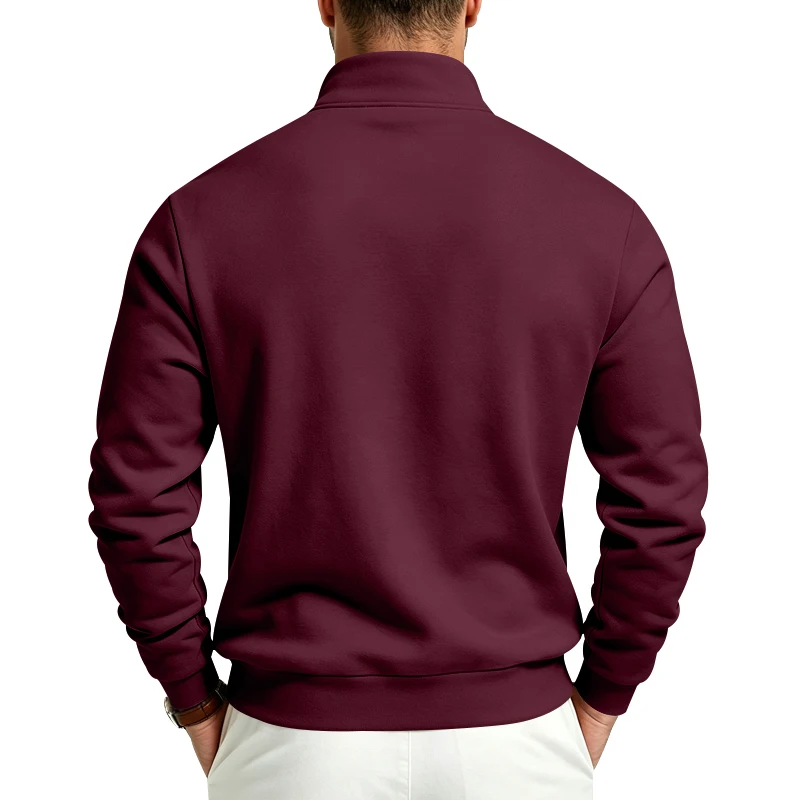Herren-Sweatshirt mit Fleecefutter für Herbst und Winter, Stehkragen, halber Reißverschluss, langärmelig, einfarbig, warme Freizeitjacke – Detail 27