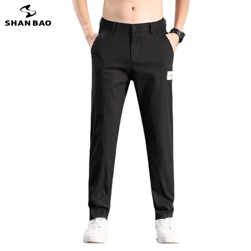 

2023 Spring Summer Brand New Men's Fitted Straight Elastic Waist Trousers Youth Vitality Korean Classic Casual Pants Black Gray