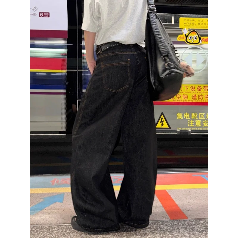 Jean brodé rétro américain pour femmes, pantalon ample, droit, taille haute, jambes larges