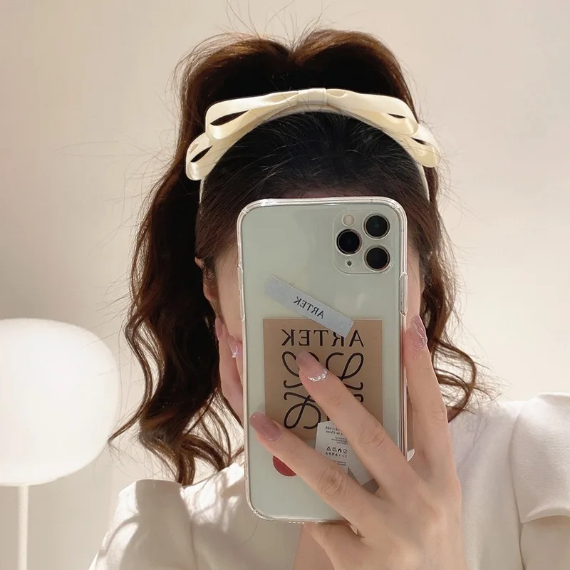 Vintage Satin Bow Ribbon Headbands for Women Metal Letter D Princess Elegant Bowknot Hair Band Female Hair Accessories Headdress