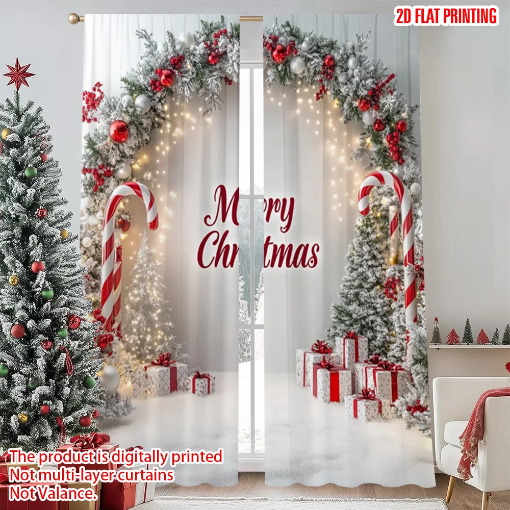 

2pcs 2D flat printing Merry Christmas Popular Drapes Christmas wreath welcome Versatile Durable Polyester Without Electricity