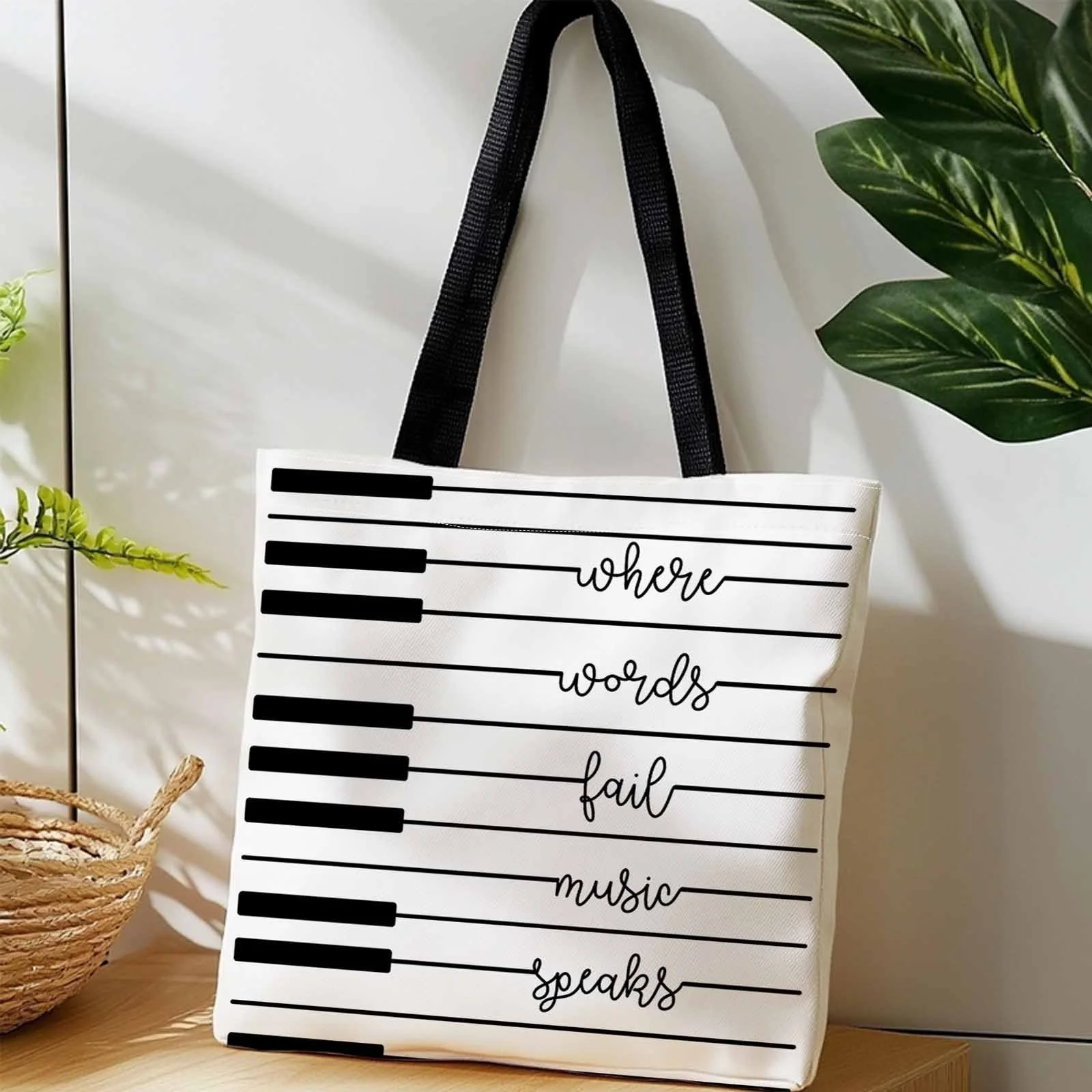 

Сумка-тоут с музыкальным принтом в виде клавиш пианино, 1 шт. – Сумка через плечо, пригодная для машинной стирки, подходит для путешествий, повседневного использования, для любителей музыки.