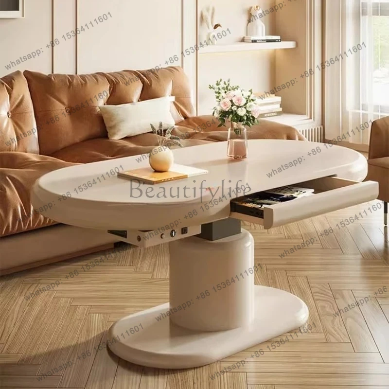 cream wind lift coffee table dining table small apartment household multi-function integrated telescopic modern simple table