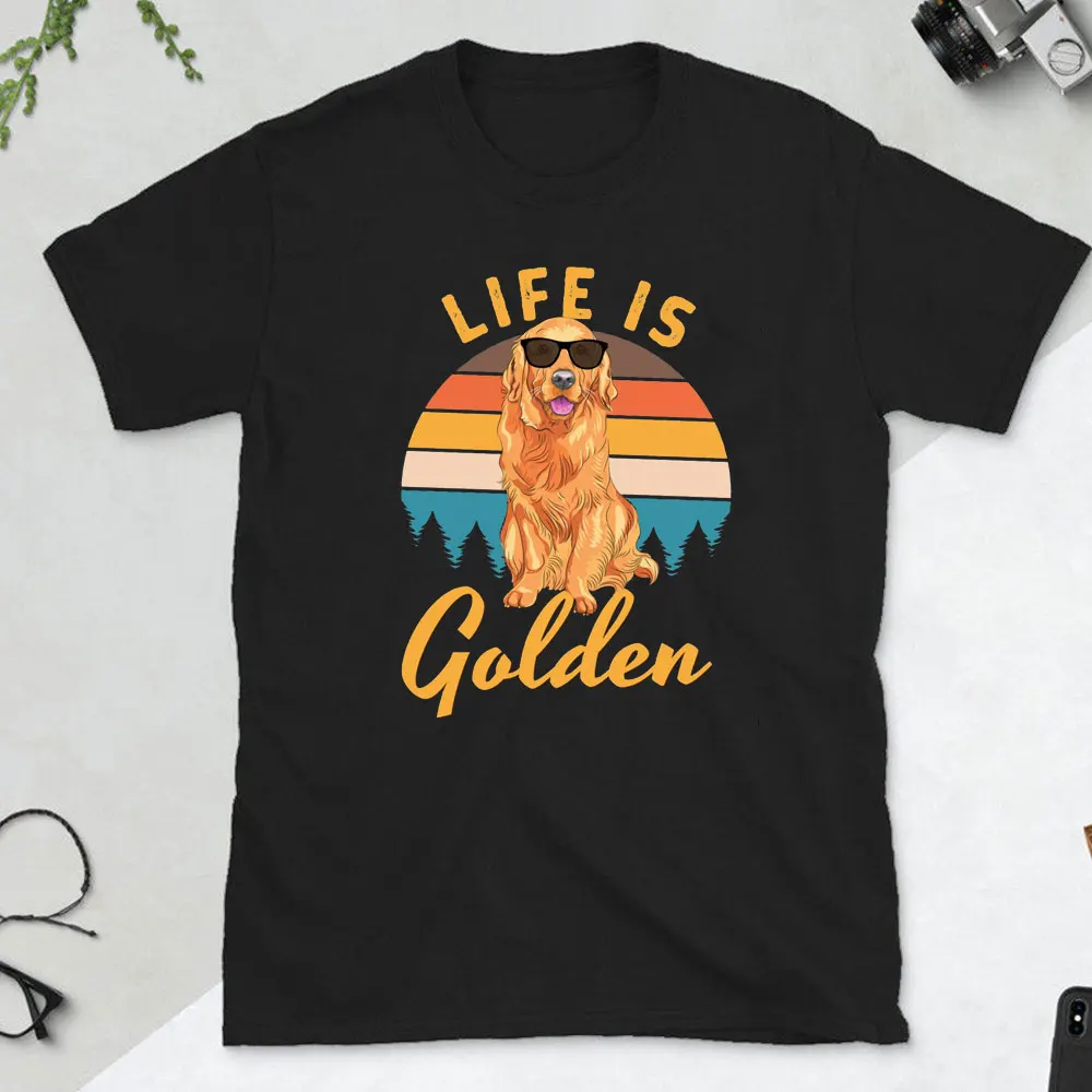 Golden Retriever Gift T-shirt Life Is Golden Dog Man Gift Dog Dad TShirt Father\'s Day Gift for Golden Retriever Lovers Tops