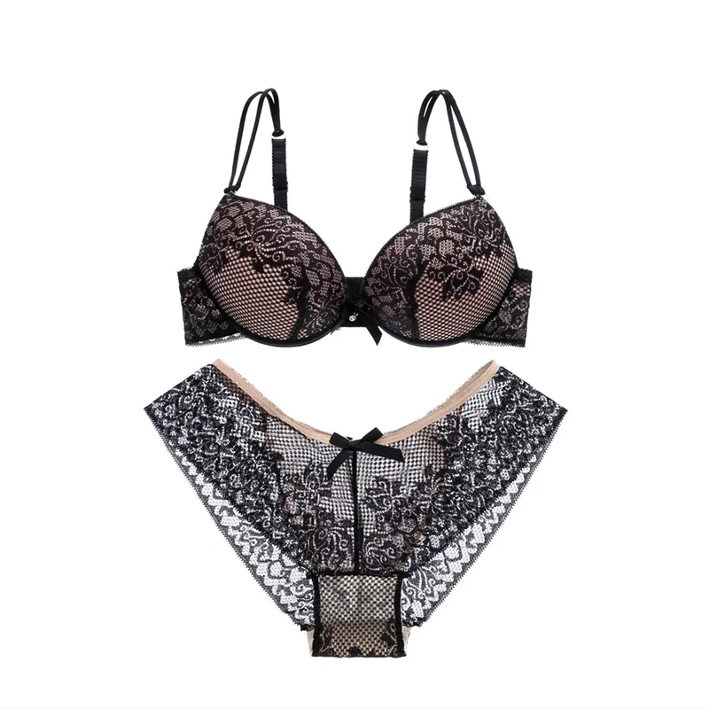 

Girls Cheap Bra Set Lace Floral Lingerie Set Push Up Bra Briefs Adjusted Bra And Panty Set Sexy Backless Underwear Set