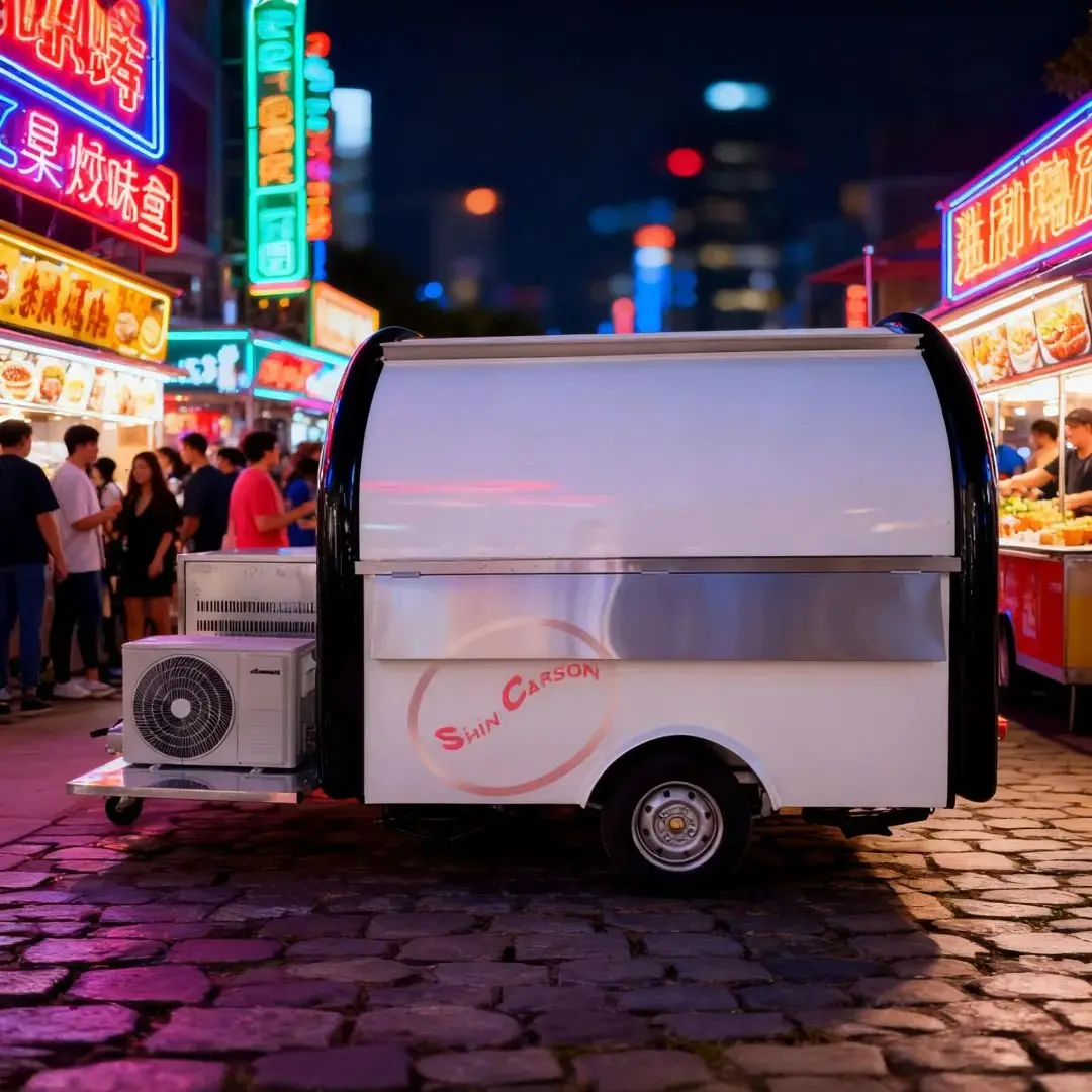 

Outdoor Mobile Catering Cart round Food Trailer for Market Stall Specialized in Milk Tea And Barbecue