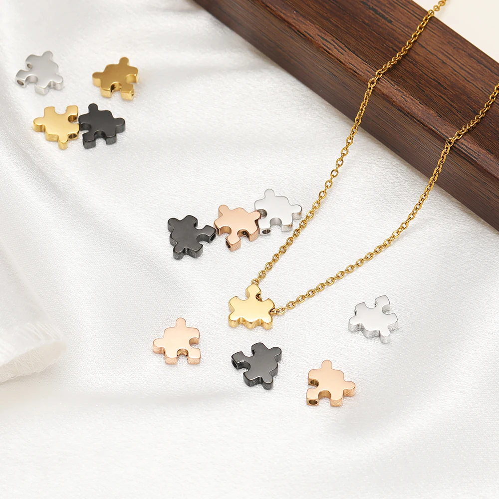 5 Stück Edelstahl-Puzzleperlen-Anhänger für DIY-Schmuckherstellung, Zwischenperlen für Paar-Halsketten und Armbänder, Zubehör – Detail 5
