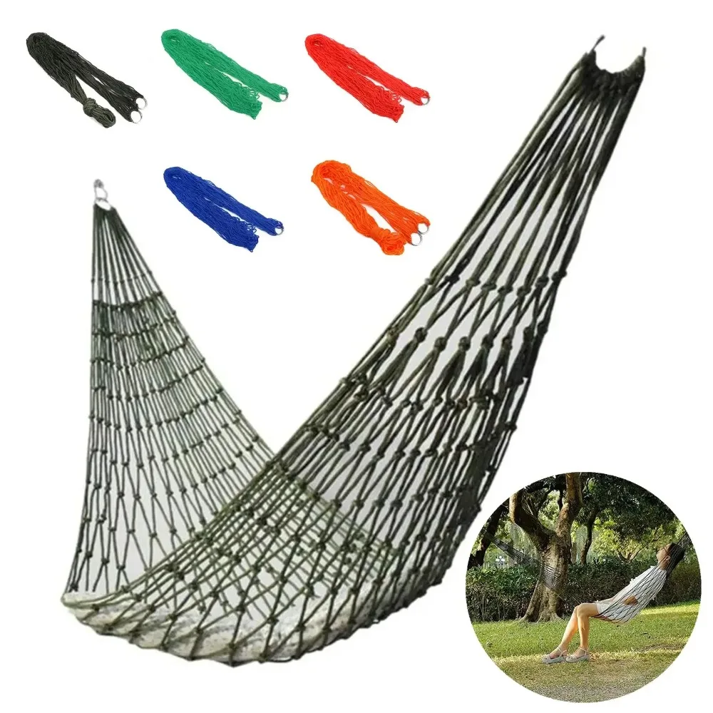 

Outdoor Camping Hammock - Bold Mesh Nylon Rope Single Person Portable Lightweight Durable for Backyard Beach Travel
